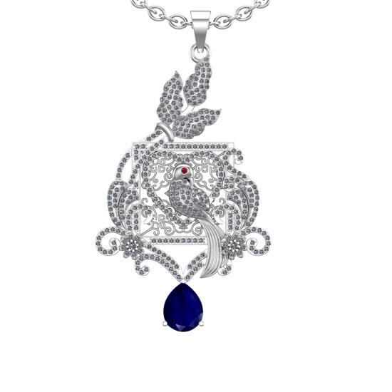 4.41 Ctw VS/SI1 Blue Sapphire and Diamond Prong Set 14K White Gold Pendant