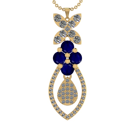 19.90Ctw VS/SI1 Blue Sapphire and Diamond 14K Yellow Gold Necklace(ALL DIAM