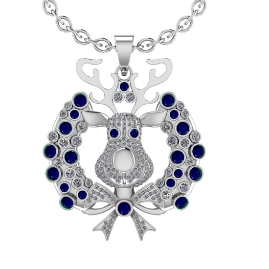 3.02Ctw VS/SI1 Blue Sapphire and Diamond 14K White Gold Necklace(ALL DIAMON