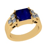 3.66 Ctw VS/SI1 Blue Sapphire and Diamond 14k Yellow Gold Engagement Ring (