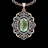 20.23 Ctw VS/SI1 Green Amethyst And Diamond 14K Rose Gold Necklace( ALL DIA