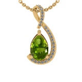 2.12 Ctw VS/SI1 Peridot and Diamond Set 10K Yellow Gold Pendant (ALL DIAMON