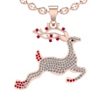 0.92 Ctw VS/SI1 Ruby and Diamond 14K Rose Gold Hip Hop theme Necklace (ALL