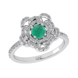 0.92 Ctw VS/SI1 Emerlad and Diamond Prong Set 14K White Gold Engagement Rin