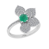 0.92 Ctw VS/SI1 Emerlad and Diamond Prong Set 14K White Gold Engagement Rin