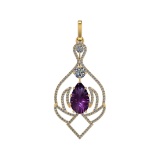 71.81 Ctw SI2/SI1 Amethyst and Diamond Prong Set 14k Yellow Gold Pendant (A