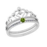 0.23 Ctw VS/SI1 Peridot and Diamond Set 10K white Gold Engagement Ring (ALL