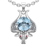 2.89 Ctw VS/SI1 Blue Topaz and Diamond Set 10K white Gold Creature Theme Pe