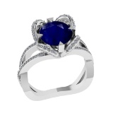 3.40 Ctw VS/SI1 Blue Sapphire and Diamond 14k white Gold Engagement Ring