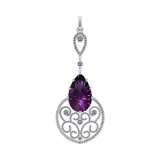 99.08 Ctw SI2/SI1 Amethyst and Diamond Prong Set 14k white Gold Pendant (AL