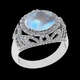 6.39 Ctw VS/SI1 Rainbow Moonstone And Diamond 14K White Gold Engagement Rin