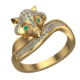 0.52 Ctw VS/SI1 Emerald and Diamond 14k Yellow Gold Animal theme Fox Ring (