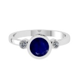 0.91 Ctw VS/SI1 Blue Sapphire and Diamond 14k white Gold Engagement Ring (A