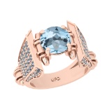 3.62 Ctw VS/SI1 Blue Topaz and Diamond Set 10K Rose Gold Engagement Ring (A