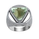 16.55 Ctw VS/SI1 Green Amethyst and Diamond 14K White Gold Engagement Ring