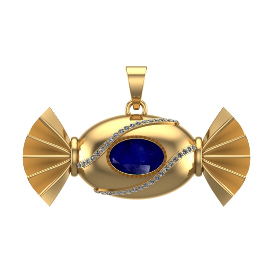 4.94 Ctw VS/SI1 Blue Sapphire and Diamond 14k Yellow Gold Pandant (ALL DIAM