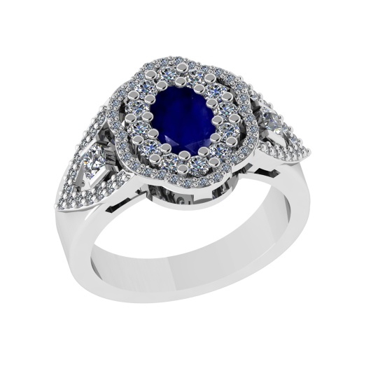 1.73 Ctw VS/SI1 Blue Sapphire and Diamond14K White Gold Engagement Ring