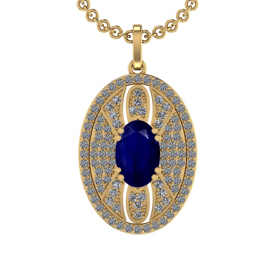 5.15 Ctw VS/SI1 Blue Sapphire and Diamond 14K Yellow Gold Pendant (ALL DIAM