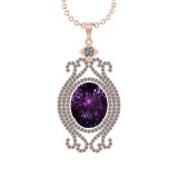 11.88 Ctw VS/SI1 Amethyst and Diamond 14K Rose Gold Pendant (ALL DIAMOND AR