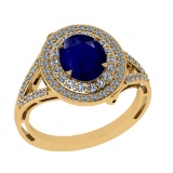 2.65 Ctw VS/SI1 Blue Sapphire and Diamond 14k Yellow Gold Engagement Ring