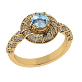 1.03 Ctw VS/SI1 Blue Topaz and Diamond Set 10K Yellow Gold Engagement Ring