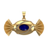 4.94 Ctw VS/SI1 Blue Sapphire and Diamond 14k Yellow Gold Pandant (ALL DIAM