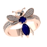 1.31 Ctw VS/SI1 Blue Sapphire and Diamond 14k Rose Gold Bees theme Ring (AL