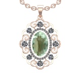 20.23 Ctw VS/SI1 Green Amethyst And Diamond 14K Rose Gold Necklace (ALL DIA