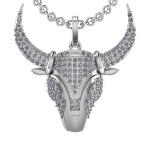1.03 Ctw SI2/SI1 Diamond 14k White Gold Bull theme Pendant (ALL DIAMOND ARE
