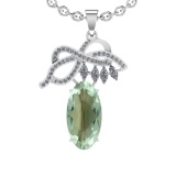 16.99 Ctw I2/I3 Green Amethyst And Diamond 10K White Gold Necklace(ALL DIAM
