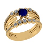 1.03 Ctw VS/SI1 Blue Sapphire and Diamond 14k Yellow Gold Engagement Ring (