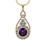 27.11 Ctw VS/SI1 Amethyst and Diamond 14K Yellow Gold Pendant (ALL DIAMOND