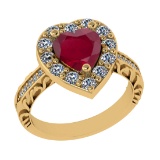 2.52 Ctw VS/SI1 Ruby And Diamond 14k Yellow Gold Engagement Ring (ALL DIAMO
