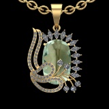 20.43 Ctw VS/SI1 Green Amethyst And Diamond 14K Yellow Gold Necklace( ALL D
