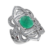 3.40 Ctw VS/SI1 Emerald and Diamond 14k White Gold Engagement Halo Ring (LA