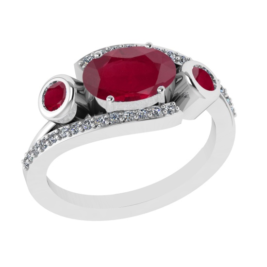 2.94 Ctw VS/SI1 Ruby and Diamond 14k white Gold Engagement Ring (ALL DIAMON