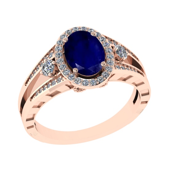 1.61 Ctw VS/SI1 Blue Sapphire and Diamond 14k Rose Gold Engagement Halo Rin