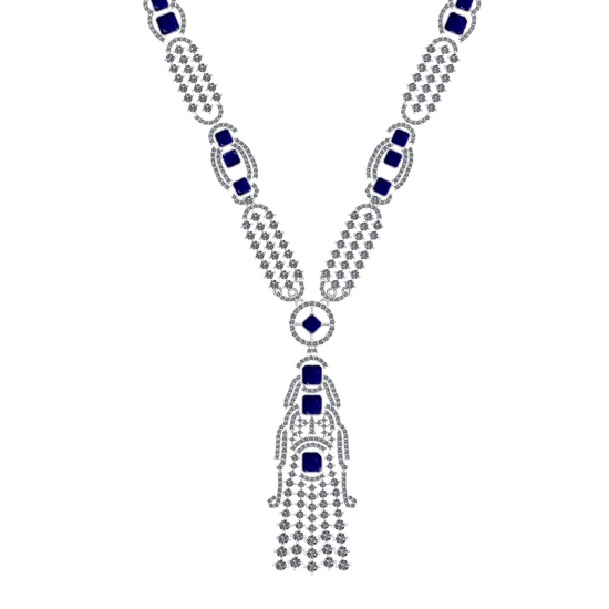 10.25 Ctw VS/SI1 Blue Sapphire and Diamond 14k White Gold Necklace ALL DIAM