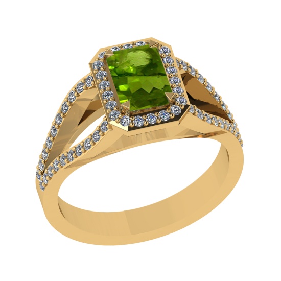 1.43 Ctw VS/SI1 Peridot and Diamond Set 10K Yellow Gold Engagement Ring (AL