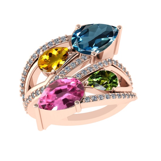 4.01 Ctw VS/SI1 Multi Sapphire and Diamond 14k Rose Gold Engagement Ring (A