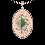 15.54 Ctw VS/SI1 Green Amethyst And Diamond 14k Rose Gold Pendant Neklace(