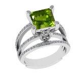 2.70 Ctw VS/SI1 Peridot And Diamond 14K White Gold Engagement Ring( ALL DIA