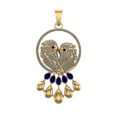 3.73 Ctw VS/SI1 Blue Sapphire and Diamond 14k Yellow Gold Pandant (ALL DIAM