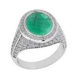 4.70 Ctw VS/SI1 Emerald and Diamond Prong Set 14K White Gold Engagement Rin
