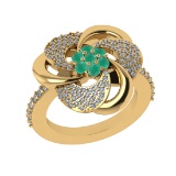 0.90 Ctw VS/SI1 Emerald and Diamond 14k Yellow Gold Engagement Ring(ALL DIA
