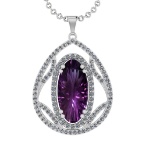 16.93 Ctw VS/SI1 Amethyst and Diamond Prong Set 14k White Gold Pendant (ALL