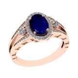 1.61 Ctw VS/SI1 Blue Sapphire and Diamond 14k Rose Gold Engagement Halo Rin