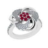0.90 Ctw VS/SI1 Ruby and Diamond 14k white Gold Engagement Ring (ALL DIAMON