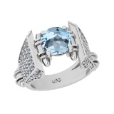 3.62 Ctw VS/SI1 Blue Topaz and Diamond Set 10K white Gold Engagement Ring (