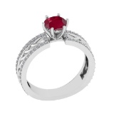 1.36 Ctw VS/SI1 Ruby and Diamond Prong Set 14K White Gold Engagement Ring (